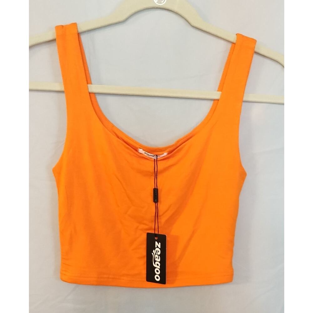 NWT Zeagoo Women's Square Neck Sleveless Crop Top Slim Fit Size XS Orange